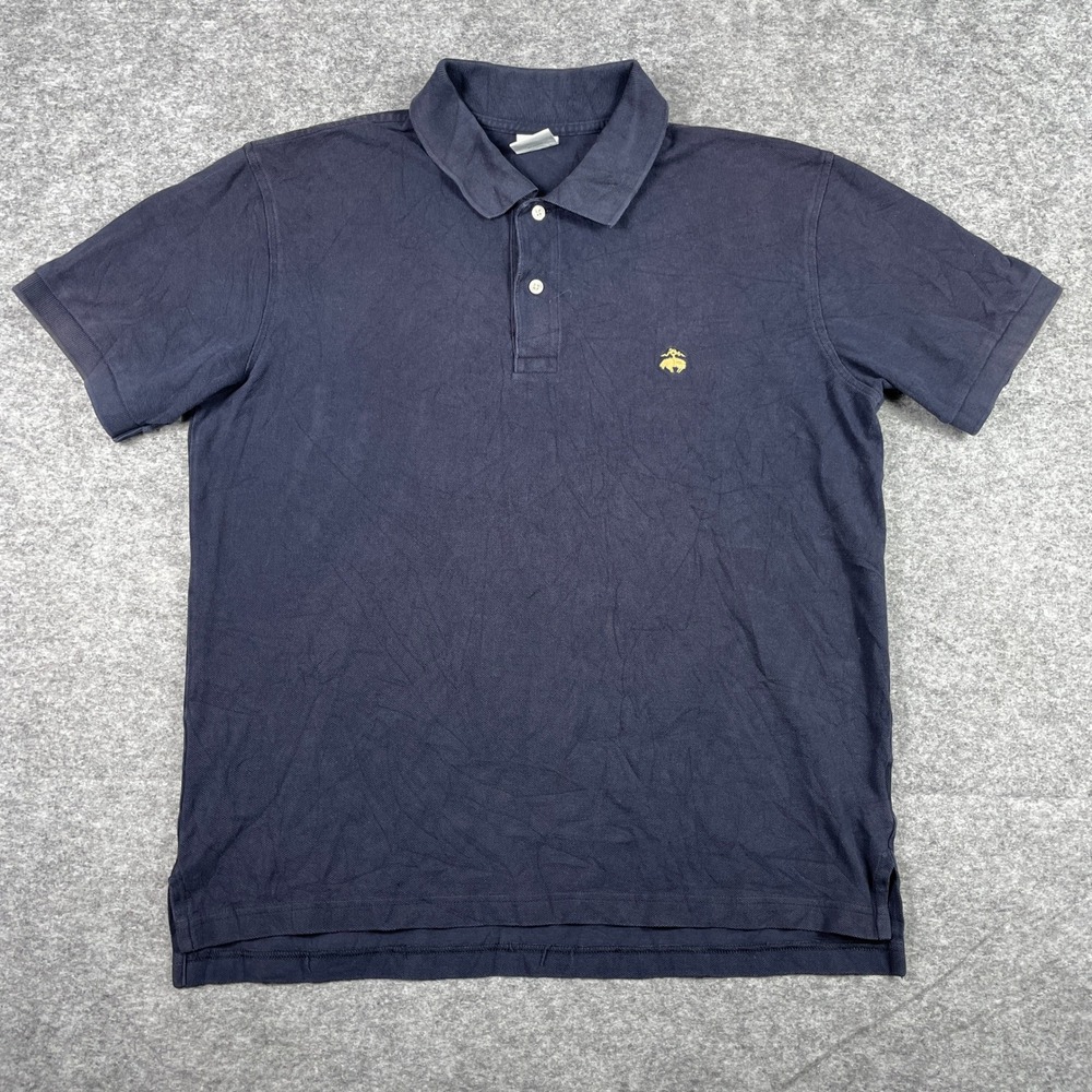 Brooks Brothers Polo Shirt Mens L Navy Blue Performance Slim Fit Short Sleeve